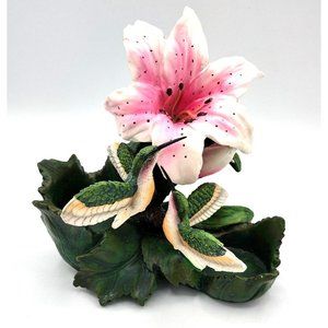 Hummingbird Votive Candle Holder Floral Marked DWK 2010 on back 6 Inches Tall